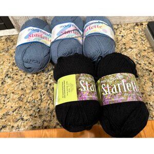 Mary Maxim Starlette Blue/Black Lot Of 5 Skeins~180/190 Yards Each